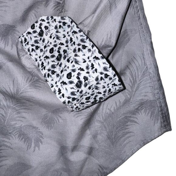 Bugatchi Uomo Gray Palm Tree Leaves Flip Cuff Button Up Long Sleeve Shirt Size M - Picture 8 of 13